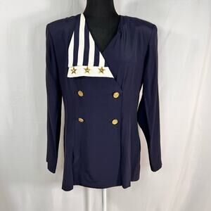 Vintage Menu Navy Blue Nautical Blazer Top